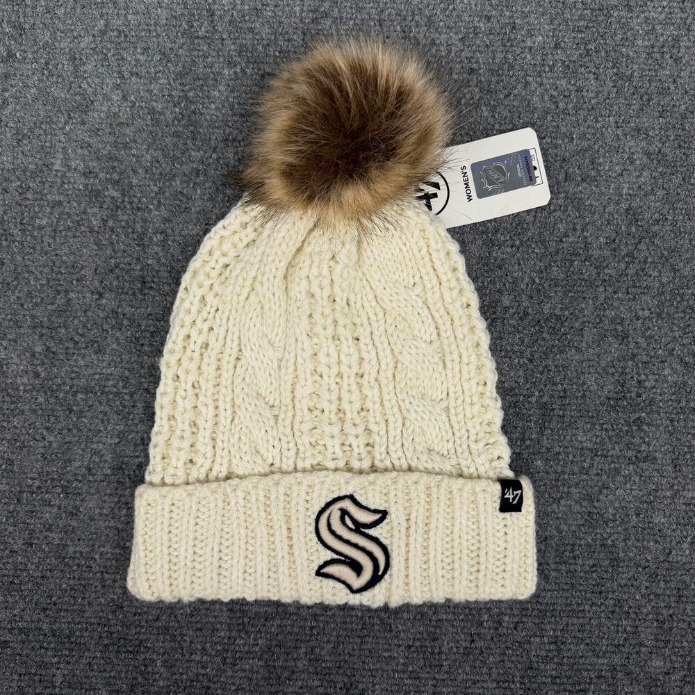 NWT SEATTLE KRAKEN Knit Pompom Beanie Cream O/S